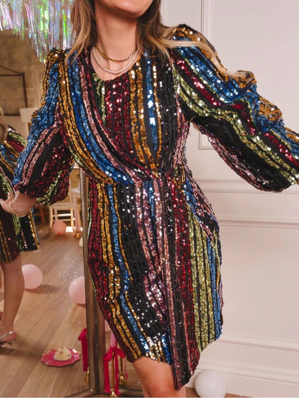 Ivy City Co Sequin Stripe Party Dress - Multicolor